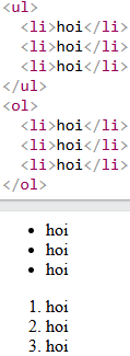 Voorbeeld van HTML lijst code
